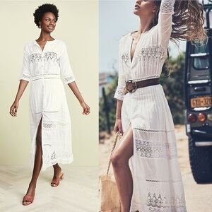 NEW! LoveShackFancy- Beth White Cotton Maxi Dress Crocheted Lace Boho Size L